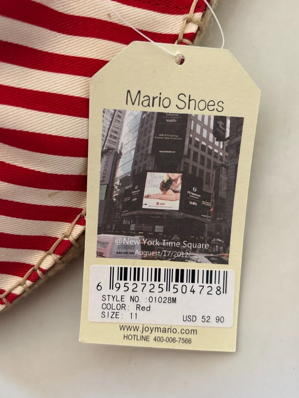 NIB Joy & Mario Red White Striped Espadrille Size 11